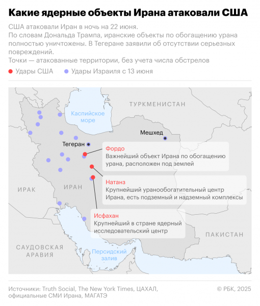 По каким ядерным объектам Ирана ударили США. Карта - новостной портал st-piter.ru