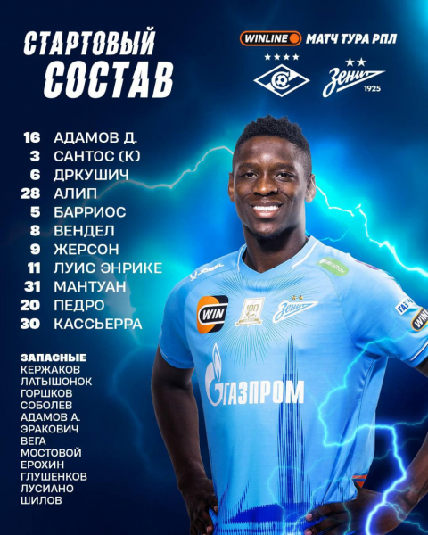 &laquo;Зенит&raquo; включил одного россиянина в стартовый состав против &laquo;Спартака&raquo; - новостной портал st-piter.ru